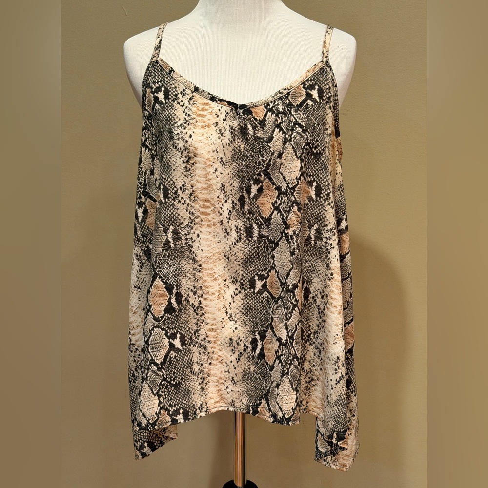 Adora Snake Print Flowing Cami Tank Top - Neutral Tan/Black - Size Medium